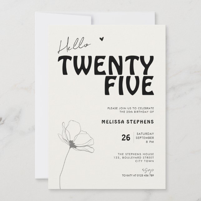 Hej Twenty Five Bold Typography 25-årsdag Inbjudningar (Framsida)