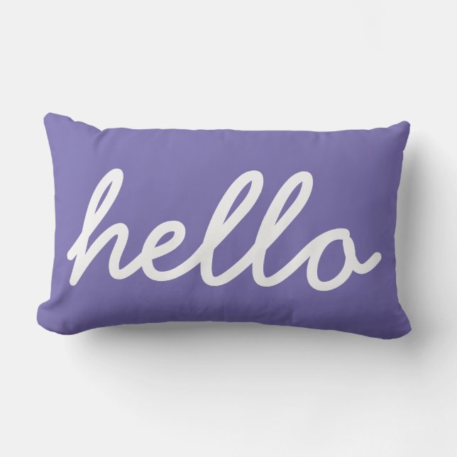 Hej Typografi vit på periwinkle lila Lumbarkudde (Framsida)