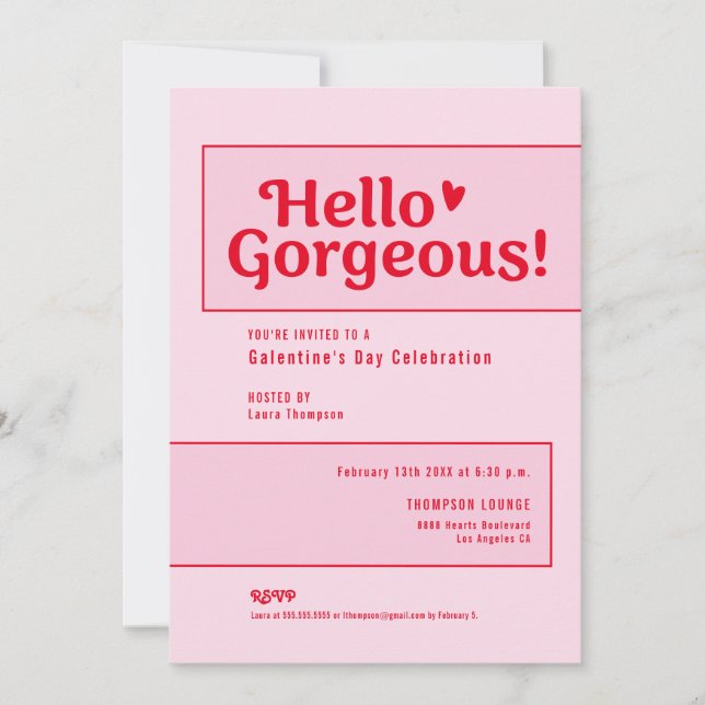 Hej underbar Galentine’s Day rosa röd lekfull Inbjudningar (Framsida)