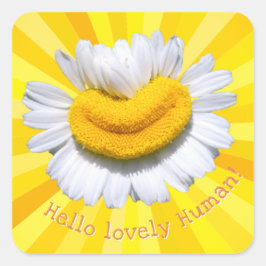 "Hej underbara människa!" Kamomill Leende Solstrål Fyrkantigt Klistermärke