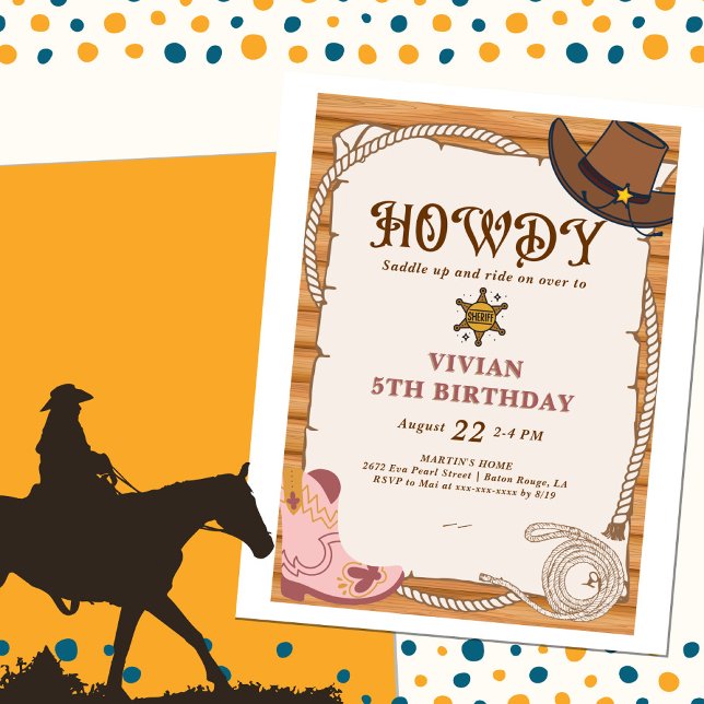 Hej! Uppmaning till Cowgirl Saddle på födelsedagen Inbjudningar (Skapare uppladdad)