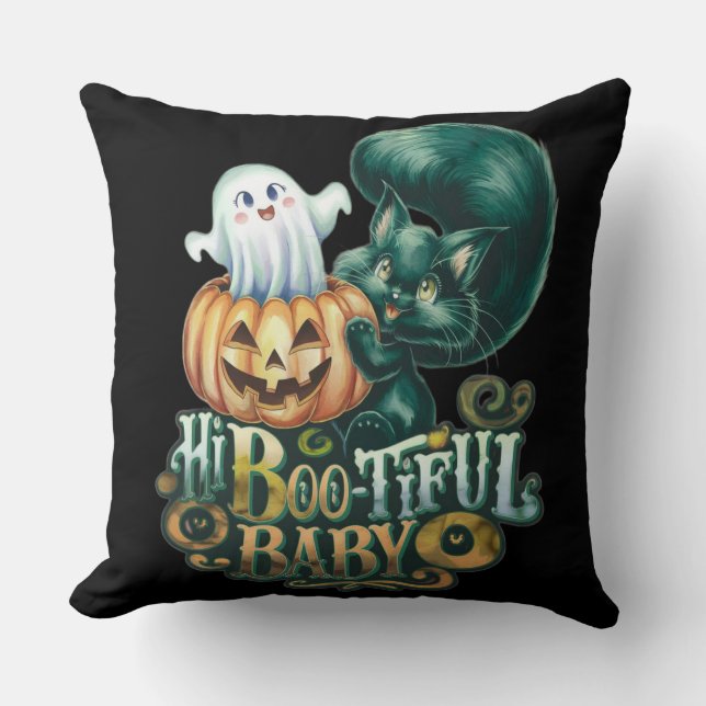 Hej Vacker Baby Halloween Katt Kudde (Framsida)