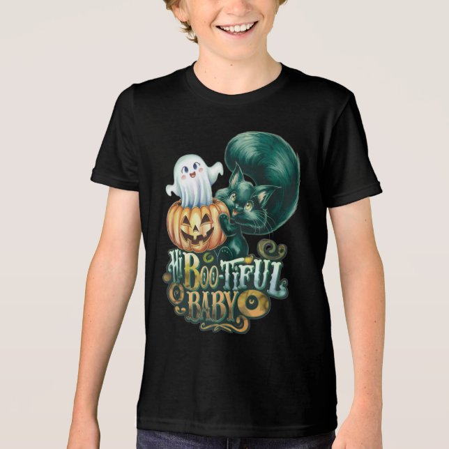 Hej Vacker Baby Halloween Katt T Shirt (Framsida)