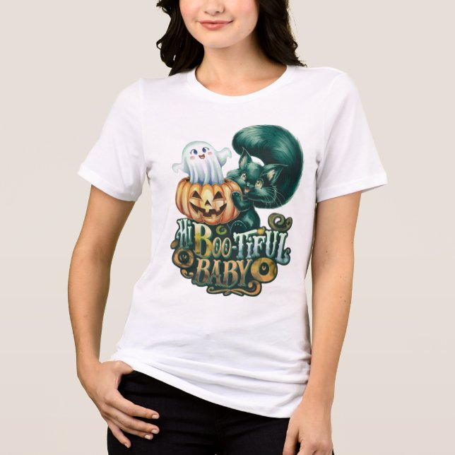 Hej Vacker Baby Halloween Katt  T Shirt (Framsida)