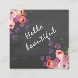 Hej vacker blommigt för schalkboard boho fyrkantigt visitkort