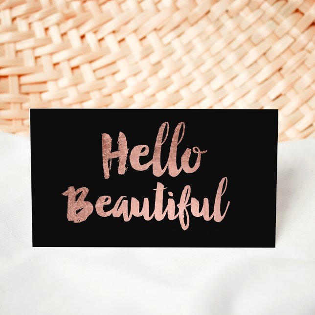 Hej Vacker elegant ro guld typografi svart  Visitkort (Hello Beautiful elegant rose gold typography black Business Card)