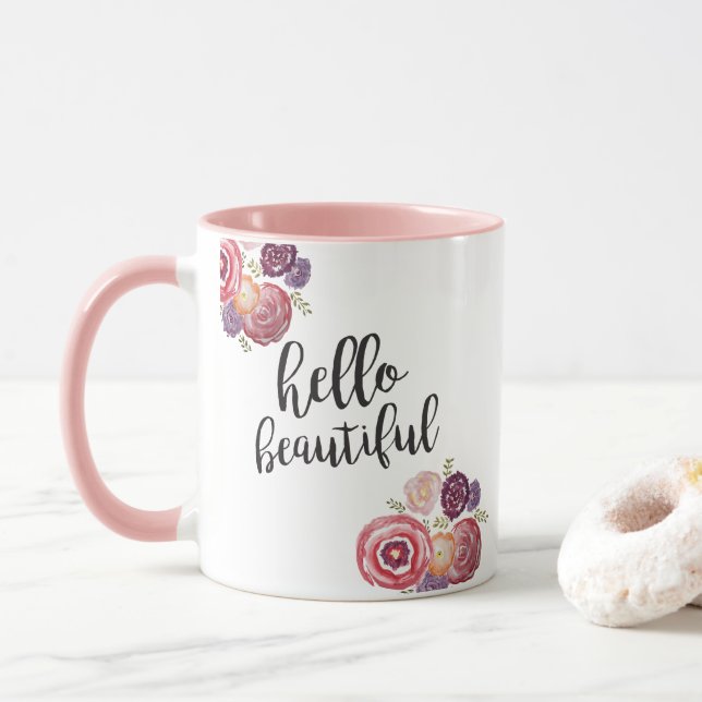 Hej Vacker Flower Quote Coffee Mugg (Med munk)