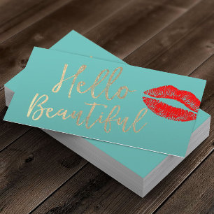 Hej Vacker Makeup Artist Guld Typography Teal Visitkort