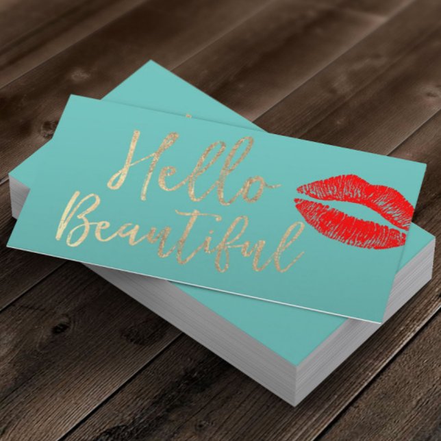 Hej Vacker Makeup Artist Guld Typography Teal Visitkort (Skapare uppladdad)