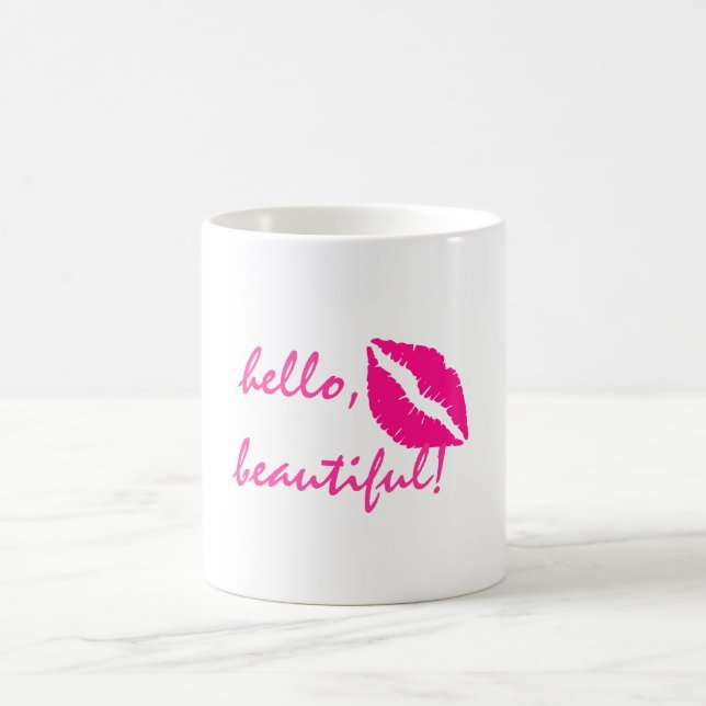 Hej vacker med Rosa Lipstick Kaffemugg (Center)