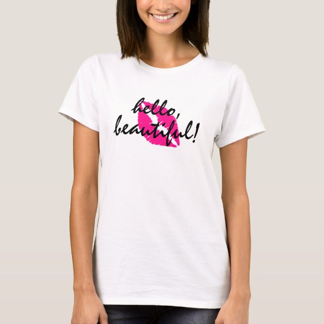 Hej vacker med Rosa Lipstick Tee Shirt (Framsida)