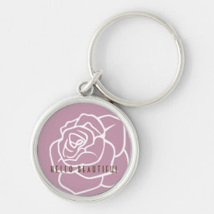 Hej Vacker - Modern Chic Blomster Rosa Ros Rund Silverfärgad Nyckelring