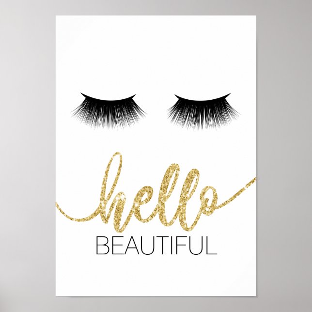 Hej Vacker Modern Lash Guld Script Salon Poster (Framsidan)