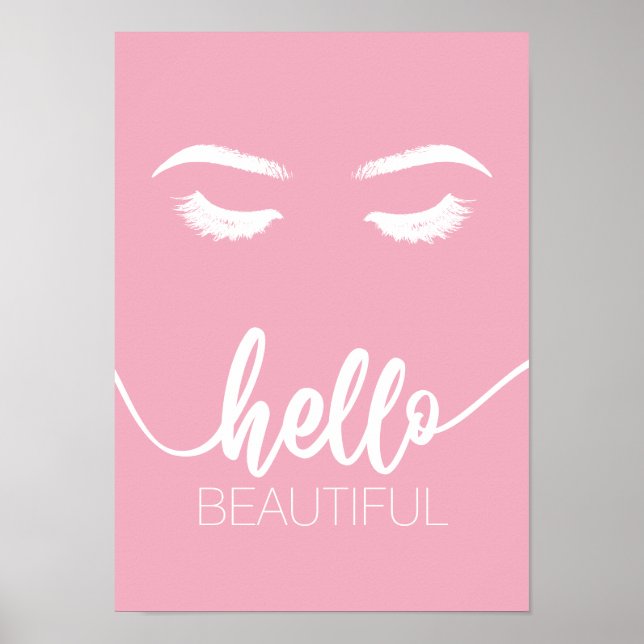 Hej Vacker Modern Rosa Lash Beauty Salon Poster (Framsidan)