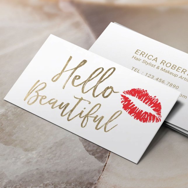 Hej Vacker Red Lipstick Kiss Makeup Artist Visitkort (Skapare uppladdad)