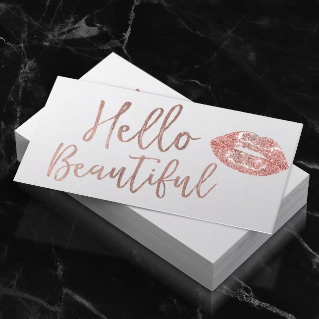 Hej Vacker Ro Guld Typography Makeup Artist Visitkort (Skapare uppladdad)