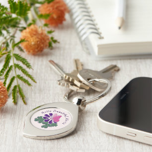 Hej Vacker Rosa Butterfly på Lila Flower Swirl Silverfärgad Nyckelring