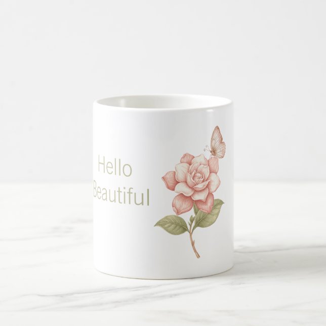 Hej Vacker Rosa Rosa Fjäril Kaffemugg (Center)
