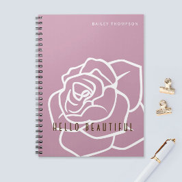 Hej Vacker - Stilig Modern Rosa Rosblomma Anteckningsbok