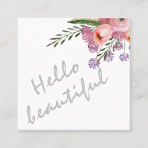 Hej vacker typografi trendig boho blommigt fyrkantigt visitkort