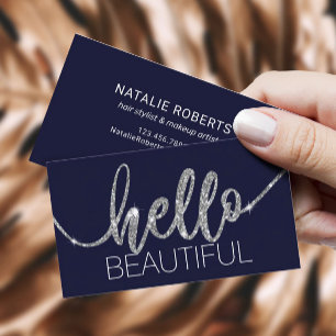 Hej Vacker Typography Navy Blue Beauty Salon Visitkort