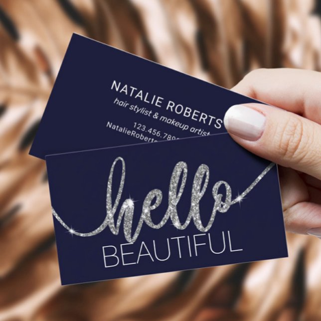 Hej Vacker Typography Navy Blue Beauty Salon Visitkort (Skapare uppladdad)