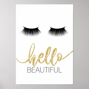 Hej Vackert Modern Lash Guld-skript Salon Poster