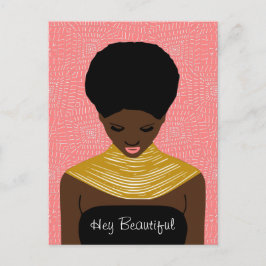 Hej, vackra Black Woman med ett stamnät. Vykort
