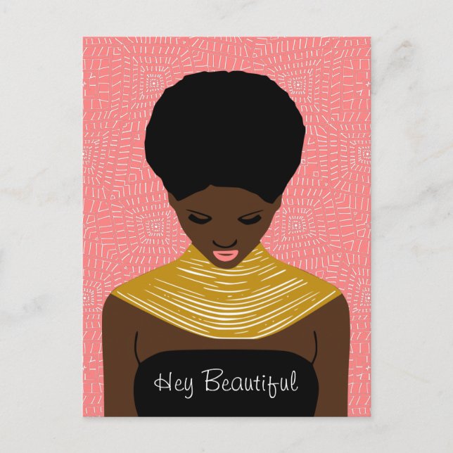 Hej, vackra Black Woman med ett stamnät. Vykort (Framsida)