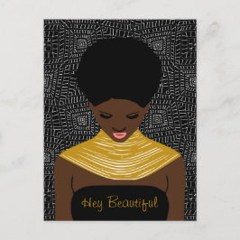 Hej, vackra Black Woman med ett stamnät. Vykort