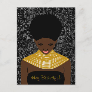 Hej, vackra Black Woman med ett stamnät. Vykort