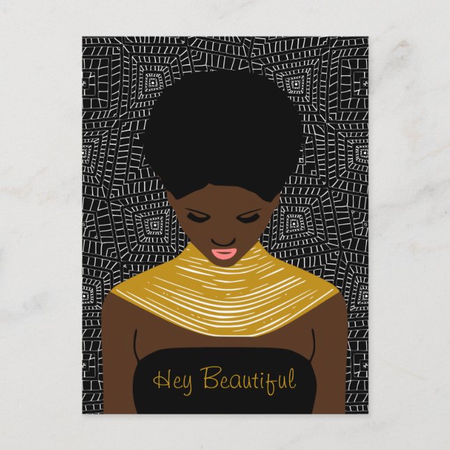 Hej, vackra Black Woman med ett stamnät. Vykort (Framsida)