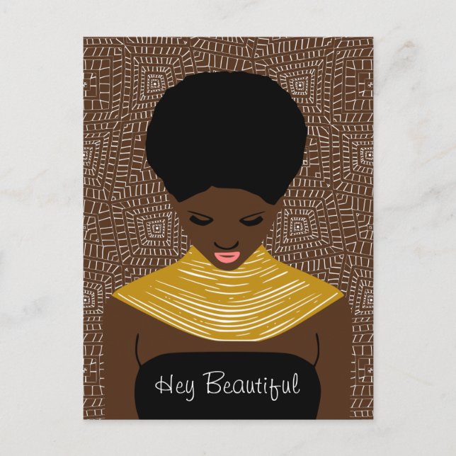 Hej, vackra Black Woman med ett stamnät. Vykort (Framsida)