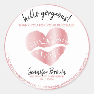 Hej vackra Lipstick rosegold Sticker Runt Klistermärke