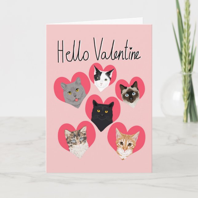 Hej Valentine Cats Hjärtkort - sött kattkort Helgkort (Framsida)