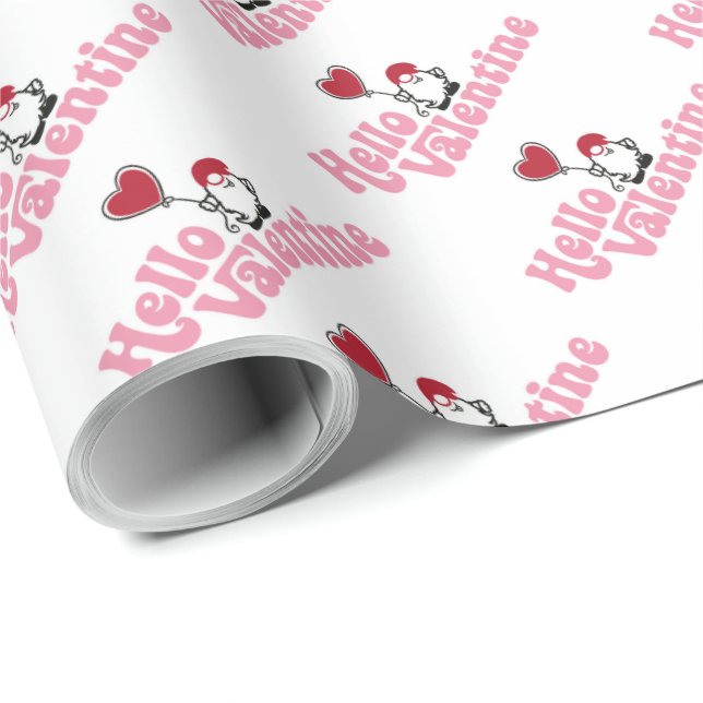 Hej Valentine Tomte med hjärtformad ballong Presentpapper (Rullad Hörn)