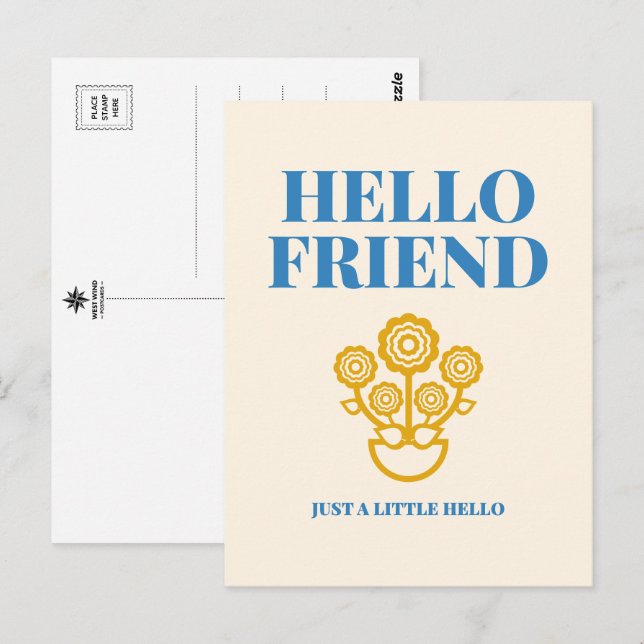 Hej Vän Floral Typografi Postkort Vykort (Fram/baksida)