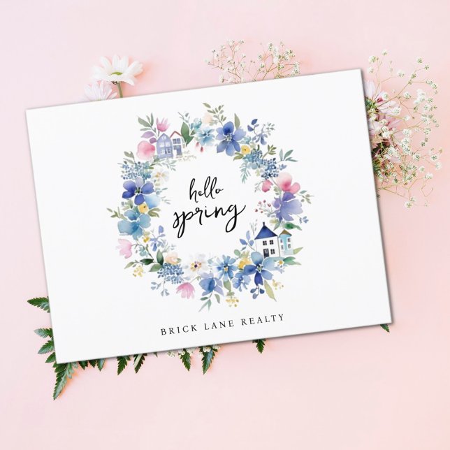Hej Vår Blommigt House Wandan Real Gods Vykort (Hello Spring Real Estate Postcard)
