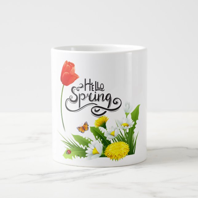 Hej Vår Blommigt Mugg - Cute Säsong-kaffe Kopp Jumbo Mugg (Framsidan)