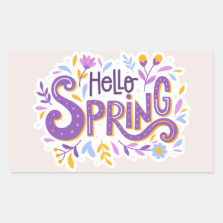 Hej Vår Blommigt Rektangulärt Klistermärke