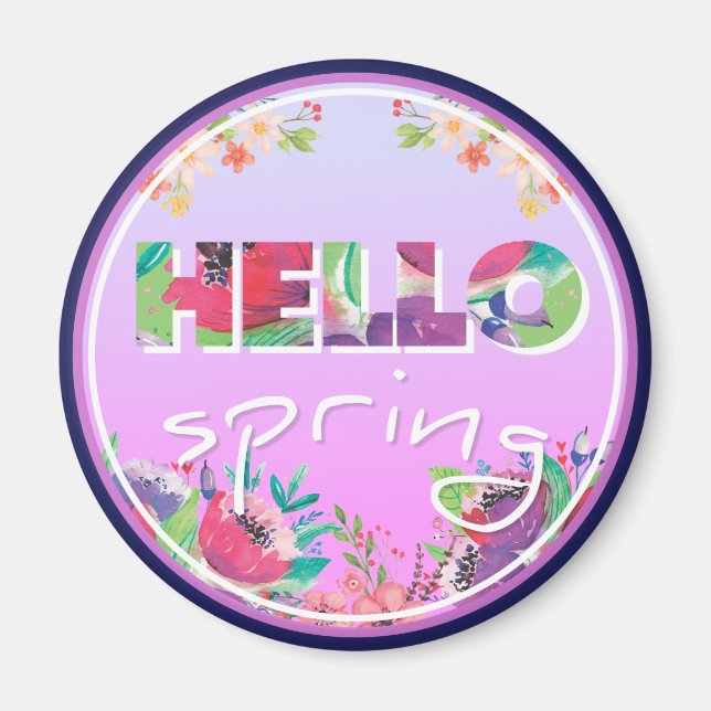 Hej Vår, Blommor, cirkel Magnet (Framsidan)