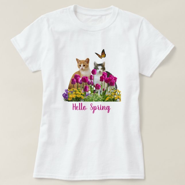 Hej Vår Cats i Tulip Blomsterträdgård T Shirt (Design framsida)