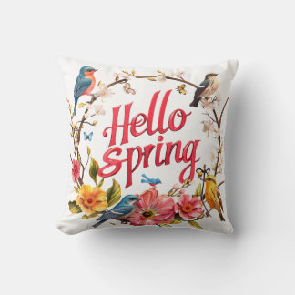 Hej Vår Graphic med Blommigt och fågel Motifs Kudde