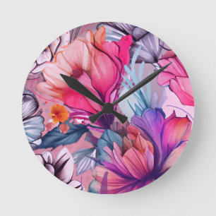 Hej Vår Happity Time, Blommigt Rosa Butterfly Rund Klocka