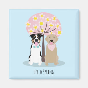 Hej Vår Hundar efter körsbärs Blommar Träd Magnet