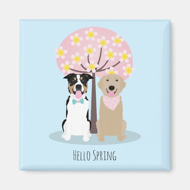 Hej Vår Hundar efter körsbärs Blommar Träd Magnet (Framsidan)