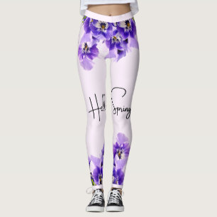 Hej Vår Lila Färg Blomformningsbalkar för Leggings