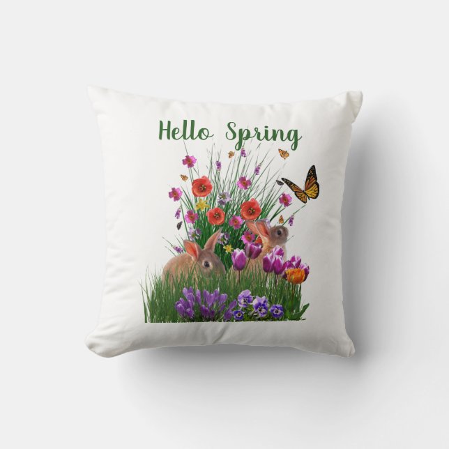 Hej Vår Påskharar och Blomsterträdgård  Kudde (Framsida)