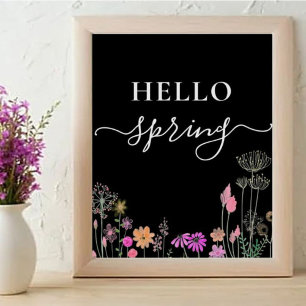 hej vår Söta vild blommor blommigt Poster