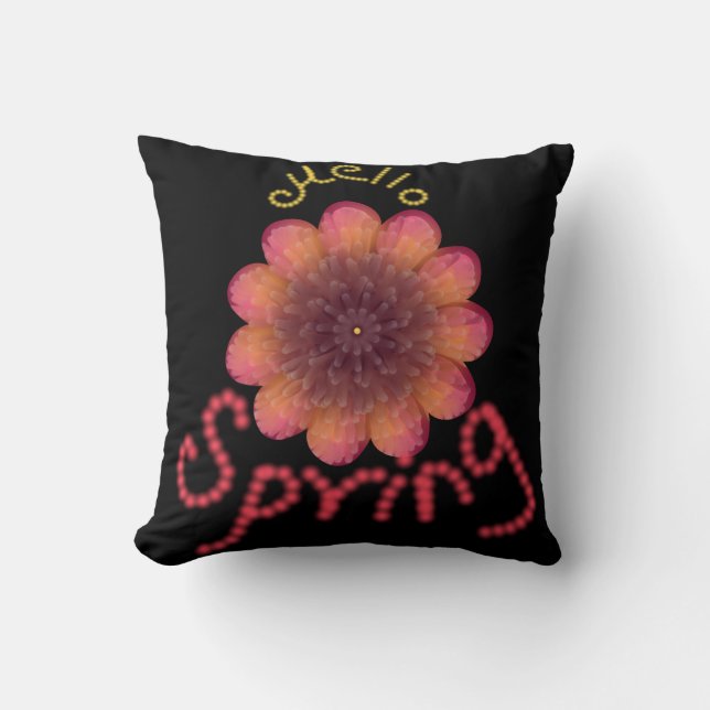 Hej Vår - Texturerad Rosa & Orange Blomsterkonst Kudde (Framsida)